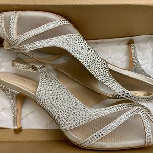 Le Chateau Silver Jewel Open Toe Heels